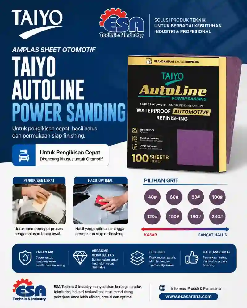 Amplas Sheet Otomotif TAIYO AutoLine Power Sanding – Waterproof | 100 Lembar Amplas Sheet Otomotif TAIYO AutoLine Power Sanding – Waterproof | 100 Lembar