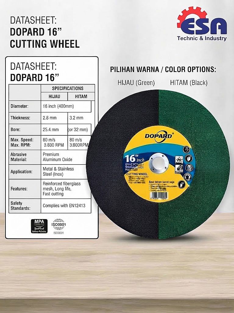 Batu Gerinda Potong 16 Inch DOPARD Cutting Wheel Besi & Stainless Steel 400 × 3,2 × 25,4 mm Batu Gerinda Potong 16 Inch DOPARD Cutting Wheel Besi & Stainless Steel 400 × 3,2 × 25,4 mm