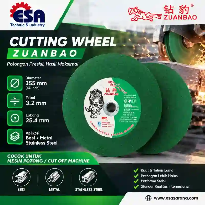 Zuanbao Cutting Wheel 14 Inch 355x3.2x25.4 mm Batu Gerinda Potong Besi Metal Stainless Steel Zuanbao Cutting Wheel 14 Inch 355x3.2x25.4 mm Batu Gerinda Potong Besi Metal Stainless Steel